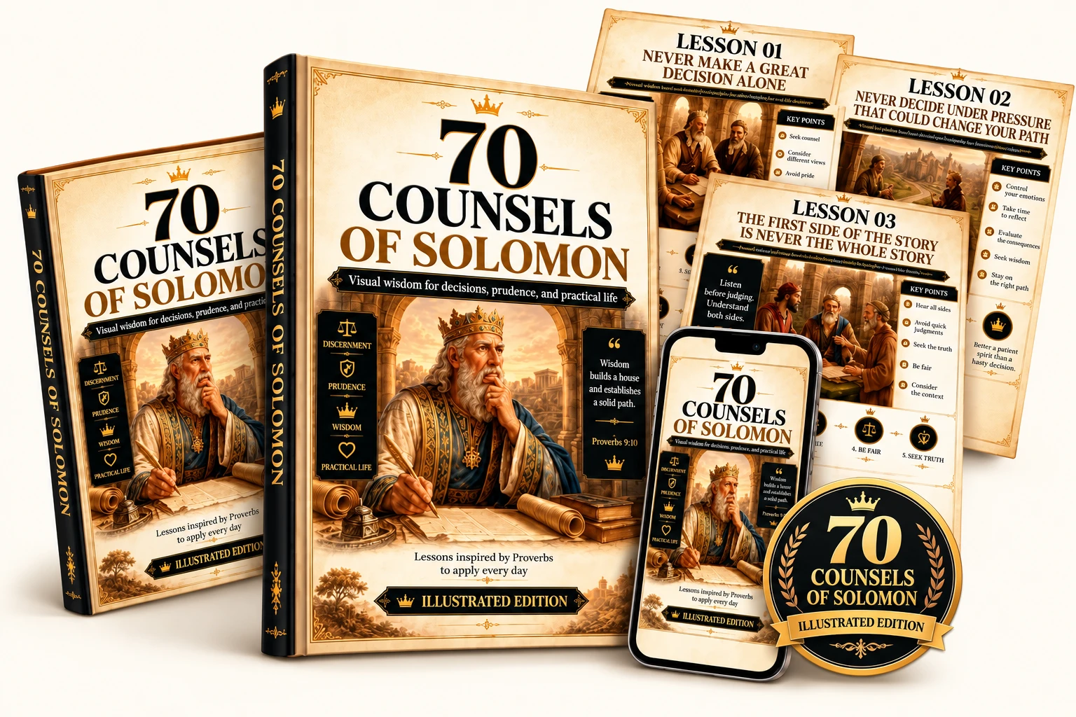 70 Counsels of Solomon book, maps, tablet and phone mockup