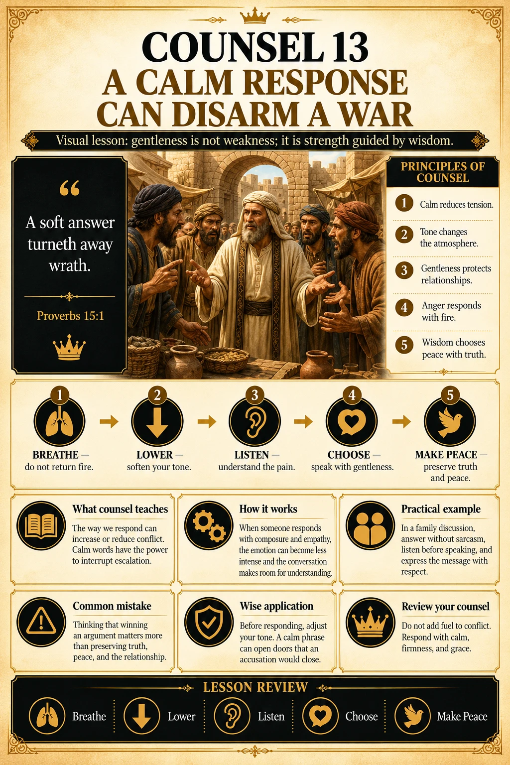 Counsel 13: A calm response can disarm a war